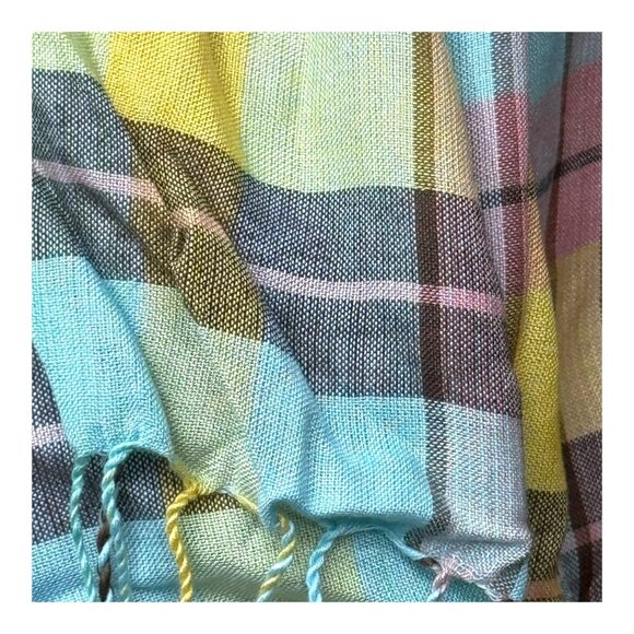 Romano Soft Multicolor Plaid Scarf Shawl Wrap Lightweight Fringe Edge Pink Blue - Picture 2 of 8